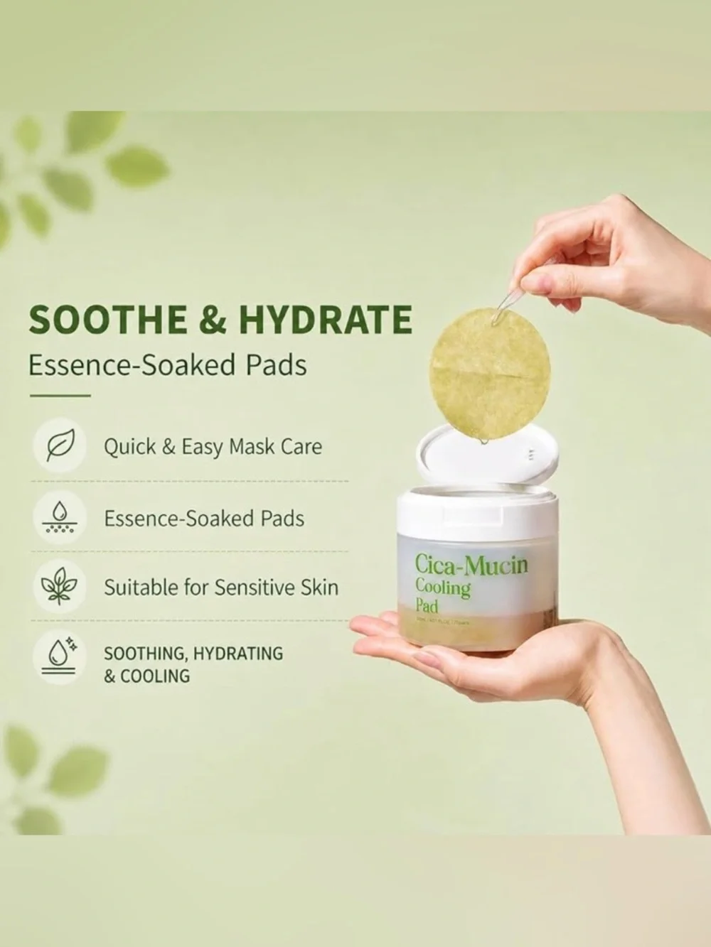 Korean Skincare Cica-Mucin Cooling Toner Pads